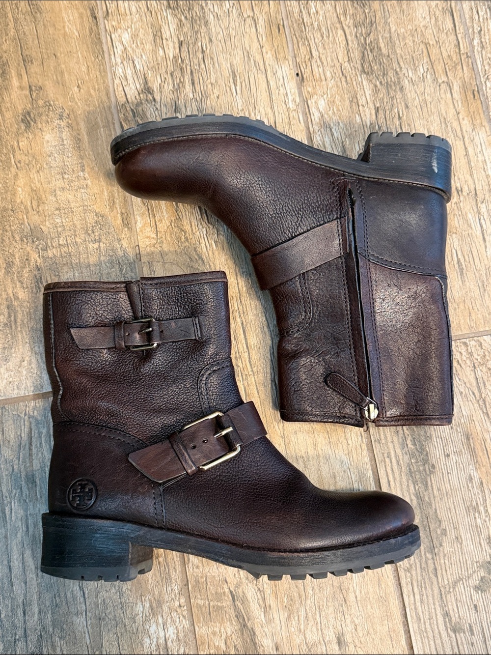 Tory Burch Chrystie Moto brown leather Boots Booties 6.5